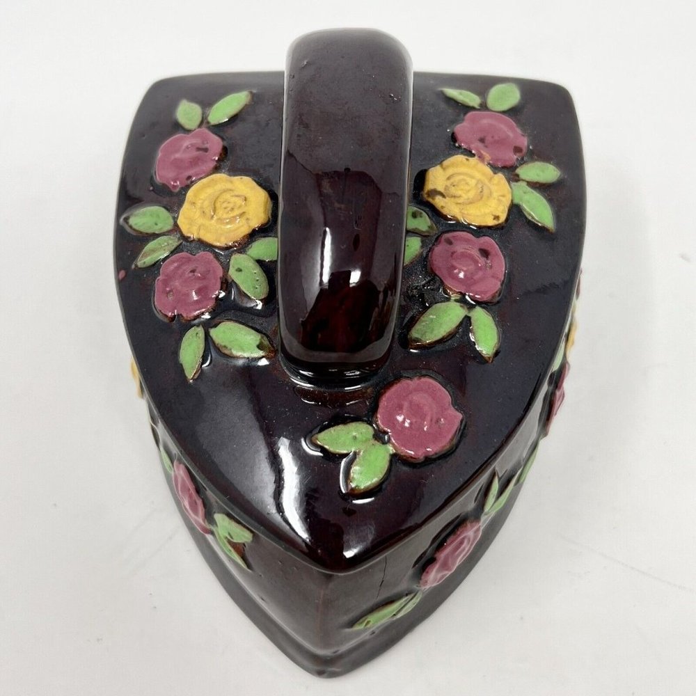 Thames Iron Shaped Redware Trinket‎ Box Candy Dish Sugar Bowl Hand Painted Japan